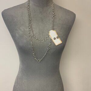 Windsor Necklace Set Silver-tone Double Strand with Pierced Button Earring NWT